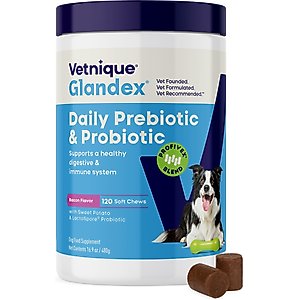 Vetnique Labs Glandex Daily Probiotics & Digestive Health Prebiotics Bacon Flavor Soft Chew Aid Supplement for Dogs, 120 count