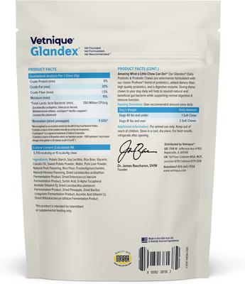 Show full view: Vetnique Labs Glandex Daily Probiotics & Digestive Health Prebiotics Bacon Flavor Soft Chew Aid Supplement for Dogs, 30 count slide 3 of 10