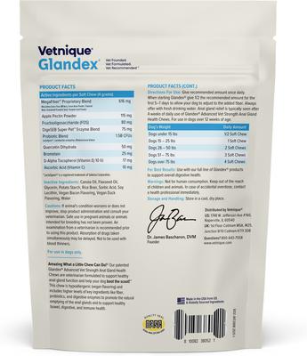 Show full view: Vetnique Labs Glandex Anal Gland Support with Advanced Strength Duck & Bacon Flavor Fiber Supplement for Dogs, 30 count slide 3 of 10