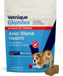 Vetnique Labs Glandex Anal Gland Support with Advanced Strength Duck & Bacon Flavor Fiber Supplement for Dogs, 30 count