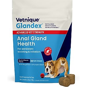Vetnique Labs Glandex Anal Gland Support with Advanced Strength Bacon Flavor Fiber Supplement for Dogs, 30 count