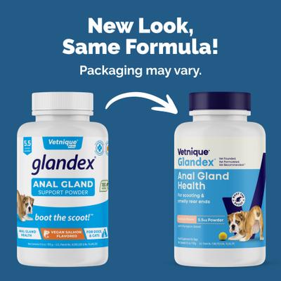 Show full view: Vetnique Labs Glandex Anal Gland Support Supplement Powder with Veg Salmon Flavor for Dogs & Cats, 5.5-oz bottle, bundle of 2 slide 3 of 12