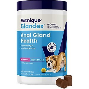 Vetnique Labs Glandex Anal Gland Support Soft Chews with Pumpkin, Digestive Enzymes, Probiotics & Fiber Boot the Scoot Bacon Flavored Supplement for Dogs, 120 count