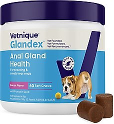 Vetnique Labs Glandex Anal Gland Support Soft Chews with Pumpkin, Digestive Enzymes, Probiotics & Fiber Boot the Scoot Bacon Flavored Supplement for Dogs, 60 count