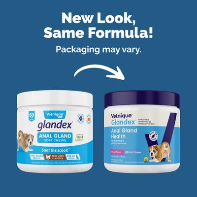 Show full view: Vetnique Labs Glandex Anal Gland Support Soft Chews with Pumpkin, Digestive Enzymes, Probiotics & Fiber Boot the Scoot Bacon Flavored Supplement for Dogs, 60 count slide 3 of 12