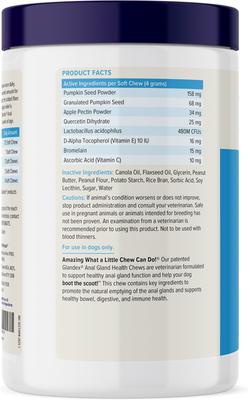 Show full view: Vetnique Labs Glandex Dog Anal Gland Support Soft Chews with Pumpkin, Digestive Enzymes, Probiotics & Fiber Supplement Boot The Scoot Peanut Butter Flavored, 120 count slide 3 of 11