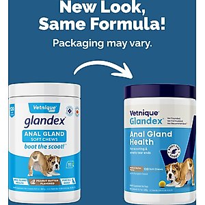 Vetnique Labs Glandex Dog Anal Gland Support Soft Chews with Pumpkin, Digestive Enzymes, Probiotics & Fiber Supplement Boot The Scoot Peanut Butter Flavored, 120 count