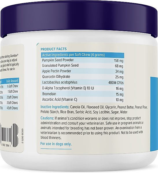 Show full view: Vetnique Labs Glandex Dog Anal Gland Support Soft Chews with Pumpkin, Digestive Enzymes, Probiotics & Fiber Supplement Boot The Scoot Peanut Butter Flavored, 60 count slide 3 of 11