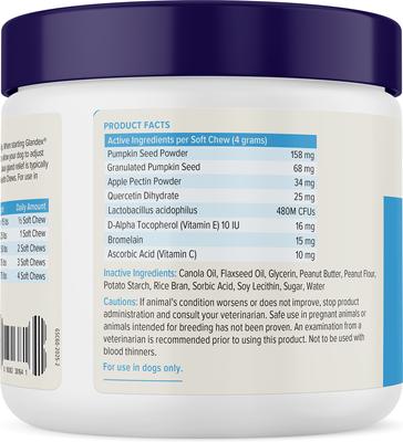 Show full view: Vetnique Labs Glandex Dog Anal Gland Support Soft Chews with Pumpkin, Digestive Enzymes, Probiotics & Fiber Supplement Boot The Scoot Peanut Butter Flavored, 60 count slide 3 of 11