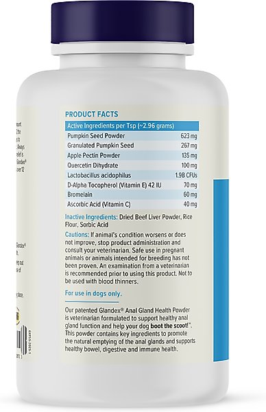 Show full view: Vetnique Labs Glandex Anal Gland Support Supplement Powder with Beef Liver Flavor for Dogs & Cats, 5.5-oz bottle slide 3 of 11