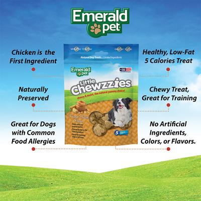 Show full view: Emerald Pet Little Chewzzies Peanut Butter Recipe Chicken-Free Dog Treats, 5-oz bag slide 5 of 9
