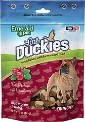 Emerald Pet Grain-Free Little Duckies with Duck & Cranberry Dog Treats, 5-oz bag