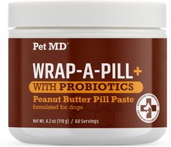 Pet MD Wrap-A-Pill with Probiotics Peanut Butter Flavored Pill Paste Nutritional Supplement for Dogs & Cats, 4.2-oz tub