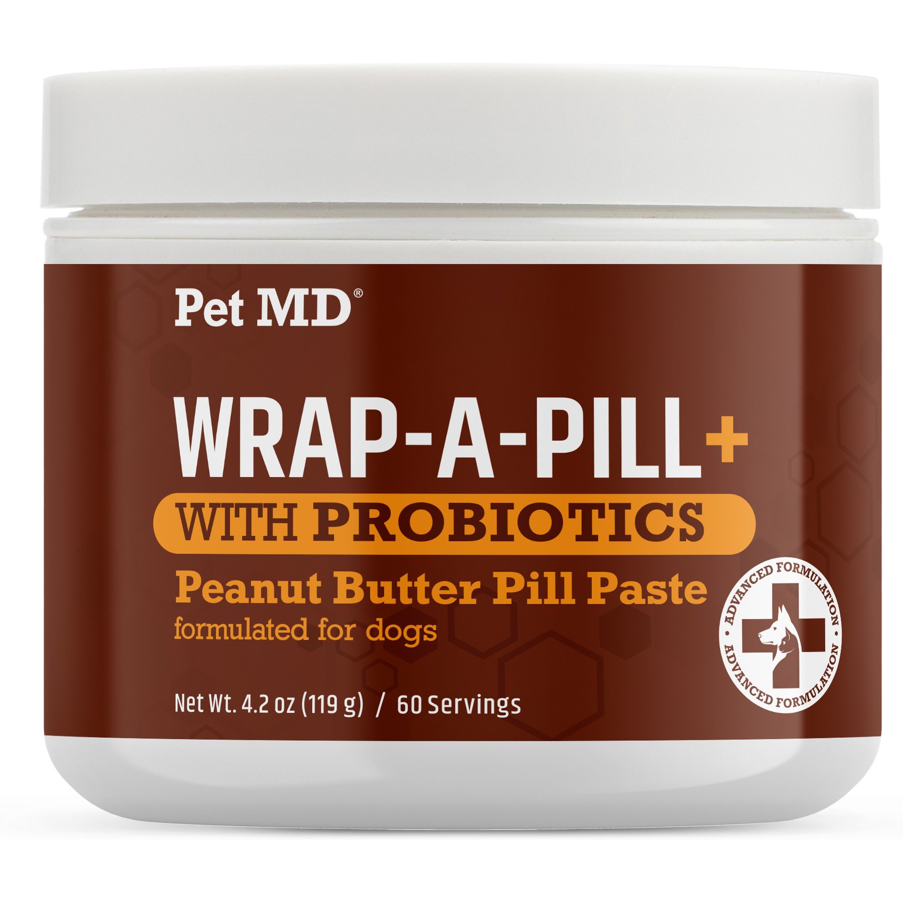 Pet MD Wrap-A-Pill with Probiotics Peanut Butter Flavored Pill Paste Nutritional Supplement for Dogs & Cats, 4.2-oz tub