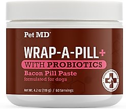 Pet MD Wrap-A-Pill with Probiotics Bacon Flavored Pill Paste Nutritional Supplement for Dogs & Cats, 4.2-oz tub