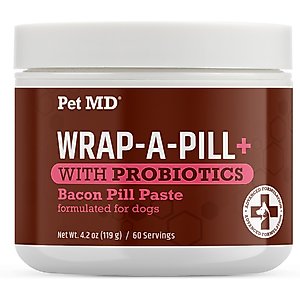Pet MD Wrap-A-Pill with Probiotics Bacon Flavored Pill Paste Nutritional Supplement for Dogs & Cats, 4.2-oz tub