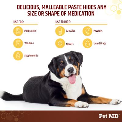 Show full view: Pet MD Wrap-A-Pill with Probiotics Cheese & Bacon Flavored Pill Paste Nutritional Supplement for Dogs & Cats, 4.2-oz tub slide 3 of 7
