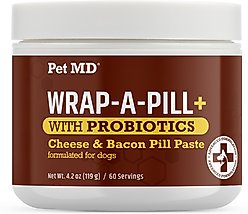 Pet MD Wrap-A-Pill with Probiotics Cheese & Bacon Flavored Pill Paste Nutritional Supplement for Dogs & Cats, 4.2-oz tub