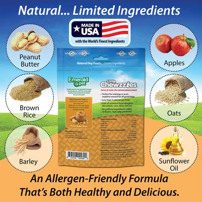 Show full view: Emerald Pet Little Chewzzies Peanut Butter Recipe Chicken-Free Dog Treats, 5-oz bag slide 6 of 9