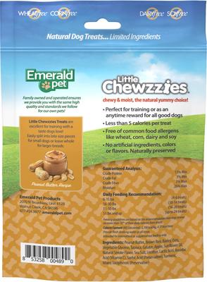 Show full view: Emerald Pet Little Chewzzies Peanut Butter Recipe Chicken-Free Dog Treats, 5-oz bag slide 3 of 9