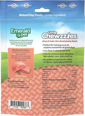 Show full view: Emerald Pet Little Chewzzies Salmon Recipe Chicken-Free Dog Treats, 5-oz bag slide 3 of 9
