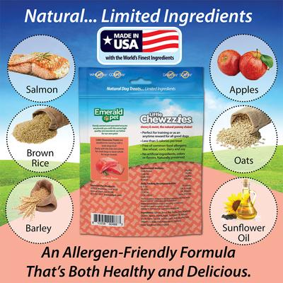 Show full view: Emerald Pet Little Chewzzies Salmon Recipe Chicken-Free Dog Treats, 5-oz bag slide 6 of 9
