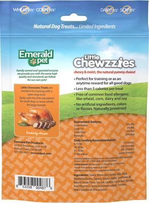 Show full view: Emerald Pet Little Chewzzies Turducky Recipe Chicken-Free Dog Treats, 5-oz bag slide 3 of 9