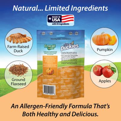Show full view: Emerald Pet Grain-Free Little Duckies with Duck & Pumpkin Dog Treats, 5-oz bag slide 6 of 11