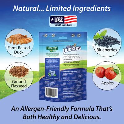 Show full view: Emerald Pet Grain-Free Little Duckies with Duck & Blueberry Dog Treats, 5-oz bag slide 6 of 11