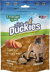 Emerald Pet Grain-Free Little Duckies with Duck & Sweet Potato Dog Treats, 5-oz bag