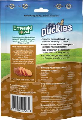 Show full view: Emerald Pet Grain-Free Little Duckies with Duck & Sweet Potato Dog Treats, 5-oz bag slide 3 of 10