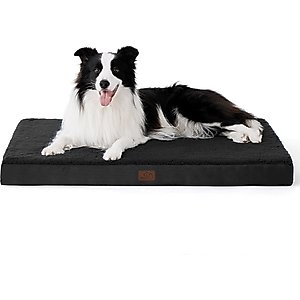 Bedsure Orthopedic Waterproof Dog Mat & Bed with Sherpa & Oxford Fabric Removable Cover, Black, Large
