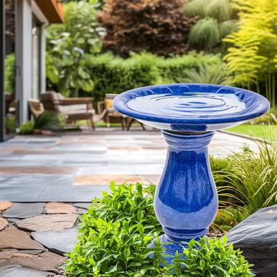 Show full view: Sunnydaze Decor Daisy Embossed Bowl Bird Bath, Blue slide 6 of 9