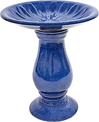 Sunnydaze Decor Daisy Embossed Bowl Bird Bath, Blue