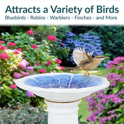 Show full view: Sunnydaze Decor Misty Blossom Bird Bath, White/Blue slide 7 of 9