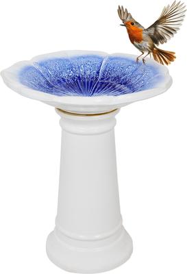 Show full view: Sunnydaze Decor Misty Blossom Bird Bath, White/Blue slide 2 of 9