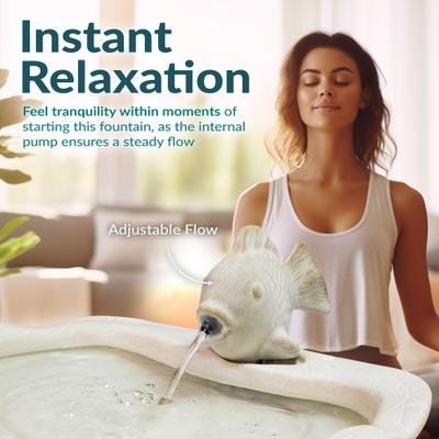 Show full view: Sunnydaze Decor Ceramic Fish Water Fountain, White slide 6 of 9