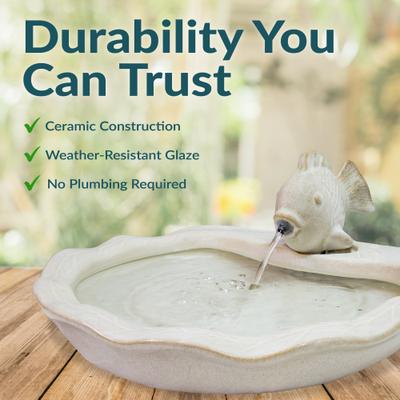 Show full view: Sunnydaze Decor Ceramic Fish Water Fountain, White slide 7 of 9