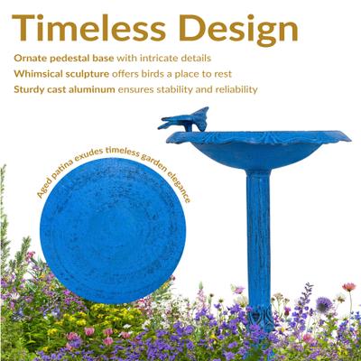 Show full view: Sunnydaze Decor Garden Visitor Bird Bath, Blue Patina slide 7 of 9