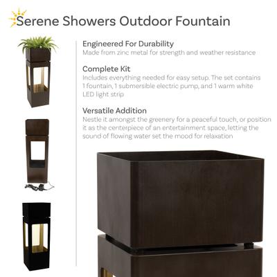 Show full view: Sunnydaze Decor Serene Shower Zinc Fountain with Planter, Dark Brown slide 8 of 9