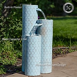 Sunnydaze Decor Moroccan Trellis 3-Column Zinc Fountain, Blue slide 2 of 9
