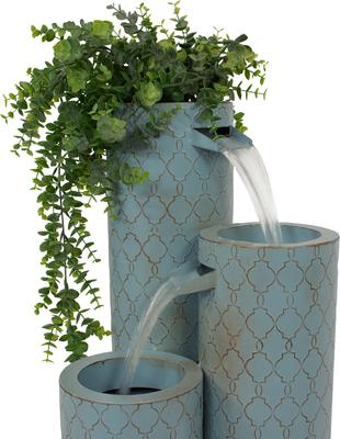 Show full view: Sunnydaze Decor Moroccan Trellis 3-Column Zinc Fountain, Blue slide 3 of 9