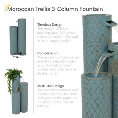 Show full view: Sunnydaze Decor Moroccan Trellis 3-Column Zinc Fountain, Blue slide 5 of 9
