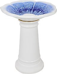 Sunnydaze Decor Misty Blossom Bird Bath, White/Blue