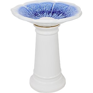 Sunnydaze Decor Misty Blossom Bird Bath, White/Blue