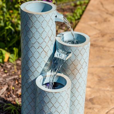 Show full view: Sunnydaze Decor Moroccan Trellis 3-Column Zinc Fountain, Blue slide 2 of 9