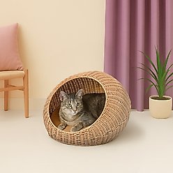 THE LICKER STORE Flora Modern Circular Faux Wicker Cat Bed with Removable Cover, Medium, Natural slide 2 of 6