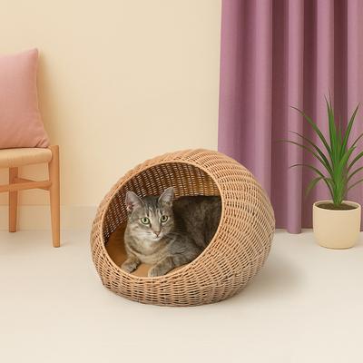 Show full view: THE LICKER STORE Flora Modern Circular Faux Wicker Cat Bed with Removable Cover, Medium, Natural slide 2 of 6