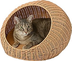THE LICKER STORE Flora Modern Circular Faux Wicker Cat Bed with Removable Cover, Medium, Natural