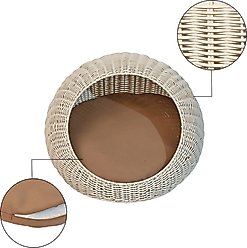 THE LICKER STORE Flora Modern Circular Faux Wicker Cat Bed with Removable Cover, Medium, White slide 2 of 6